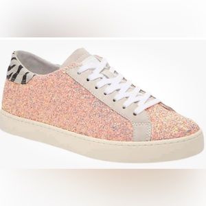 ONE Footwear Glitter Rose Gold Pink Zebra Suede trim Platform Sneaker 6.5